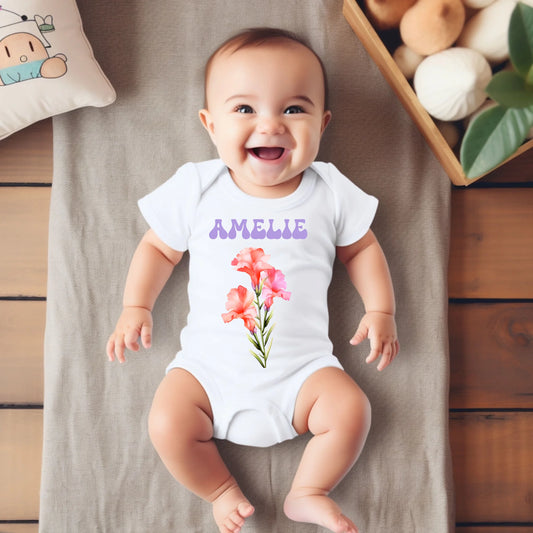 Meine Geburtsblume - Personalisierter Baby-Onesie/ Strampler, 100% Bio-Baumwolle