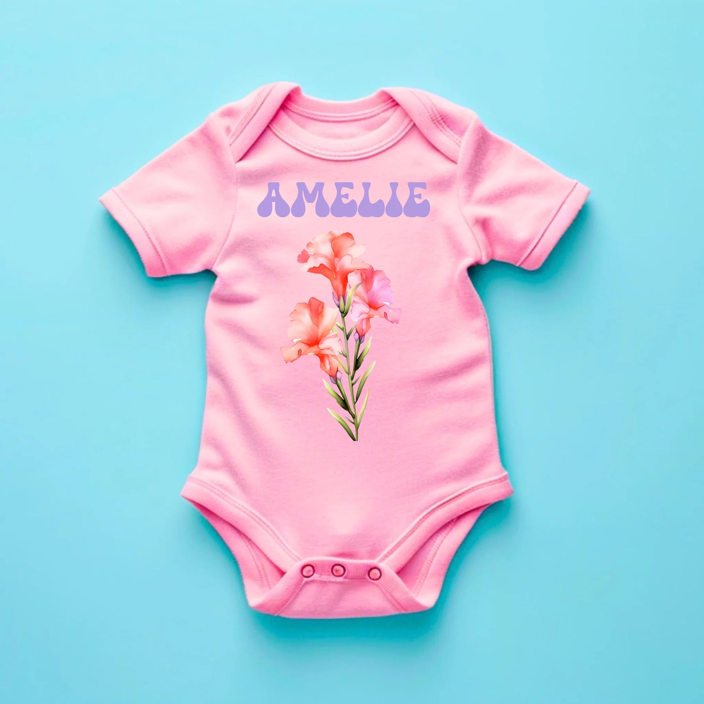 Meine Geburtsblume - Personalisierter Baby-Onesie/ Strampler, 100% Bio-Baumwolle