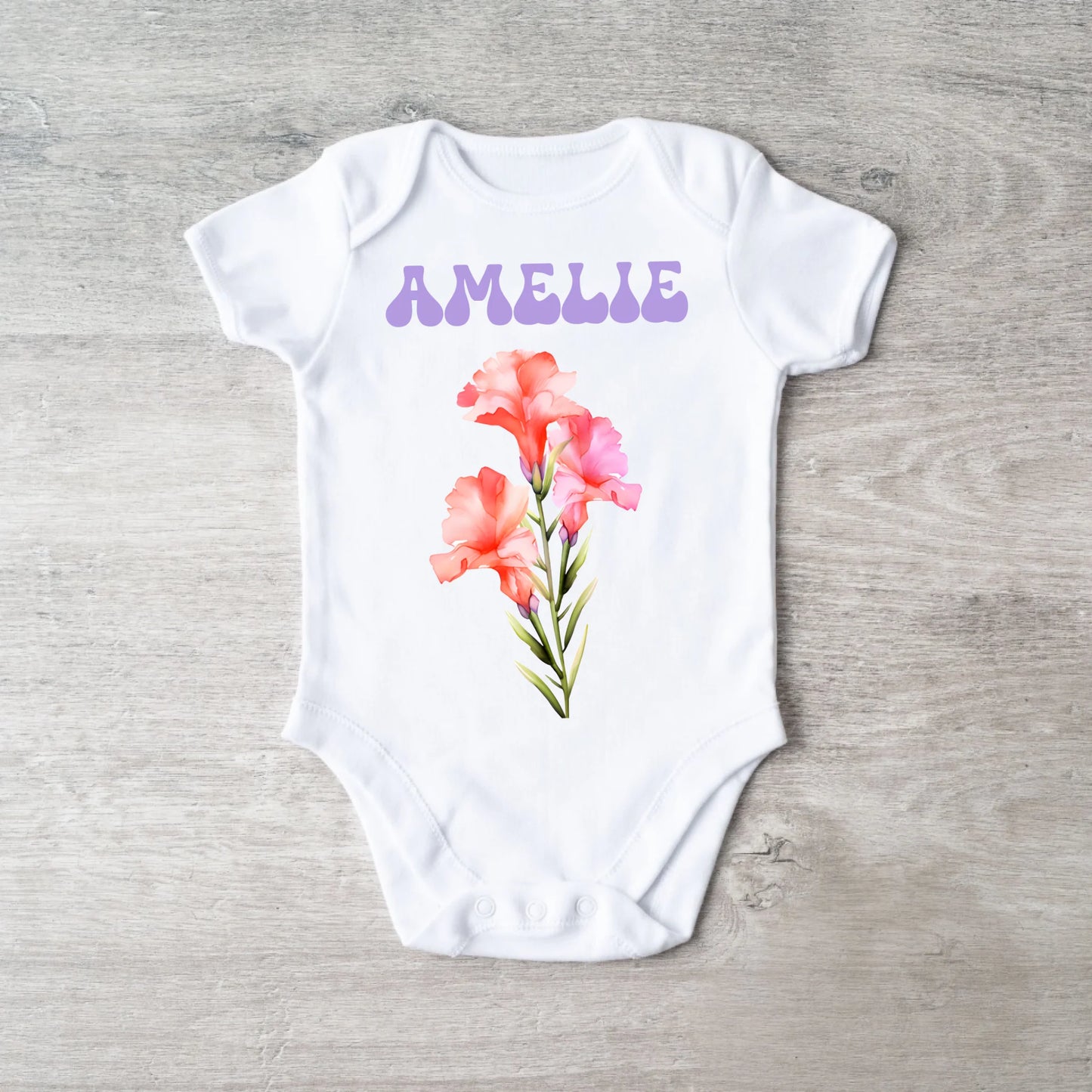 Meine Geburtsblume - Personalisierter Baby-Onesie/ Strampler, 100% Bio-Baumwolle