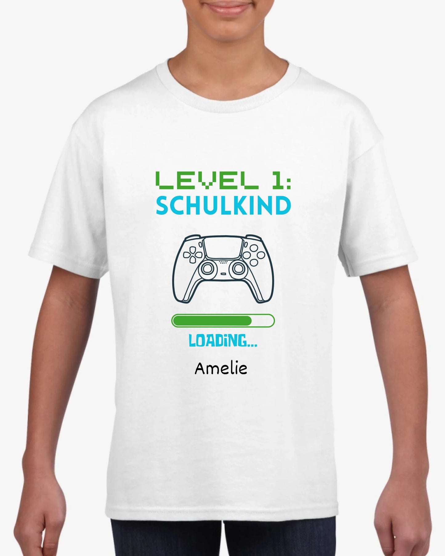 Level 1 Schulkind - Personalisiertes T-Shirt für Kinder zur Einschulung (100% Baumwolle)