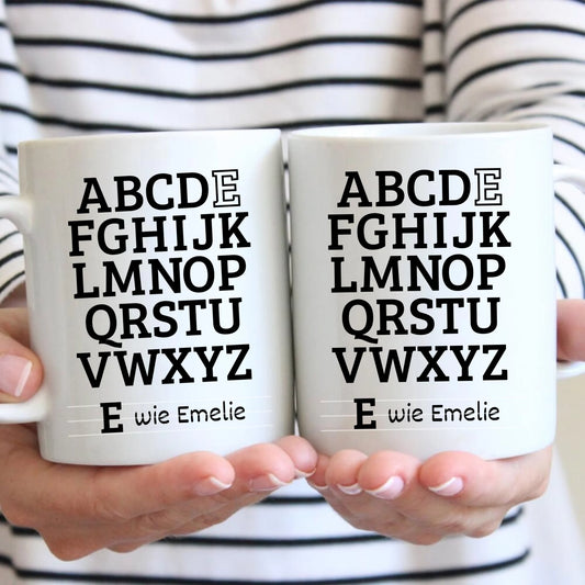 ABC Schüler Tasse - Personalisierter Becher zur Einschulung, 1. Klasse, Eigener Name Kinder