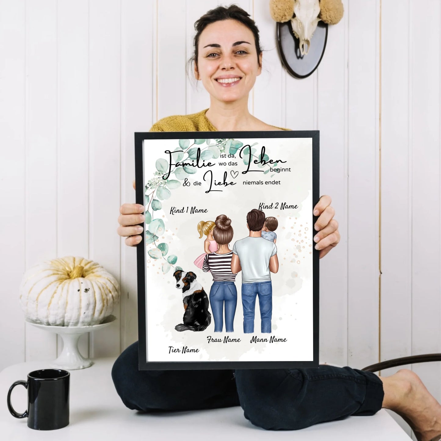 Meine Familie Poster - Personalisiertes Poster (Eltern mit 1-4 Kindern + Haustiere)
