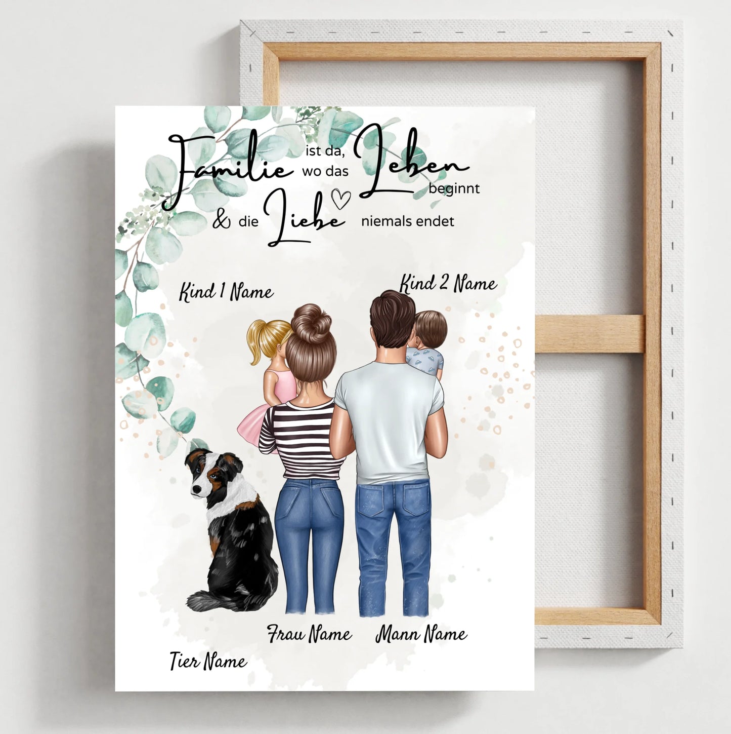 Meine Familie Poster - Personalisiertes Poster (Eltern mit 1-4 Kindern + Haustiere)