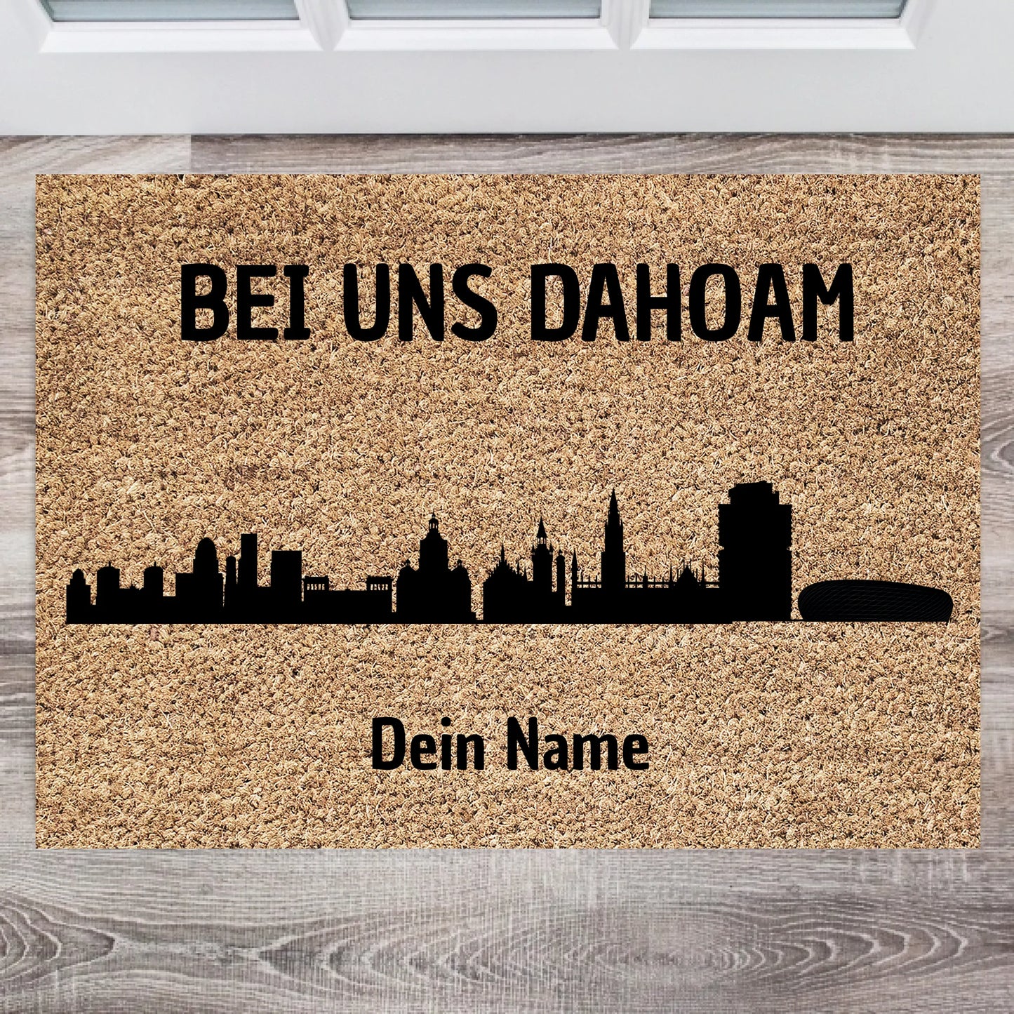 München Skyline, Bei uns dahoam - Personalisierte Fussmatte