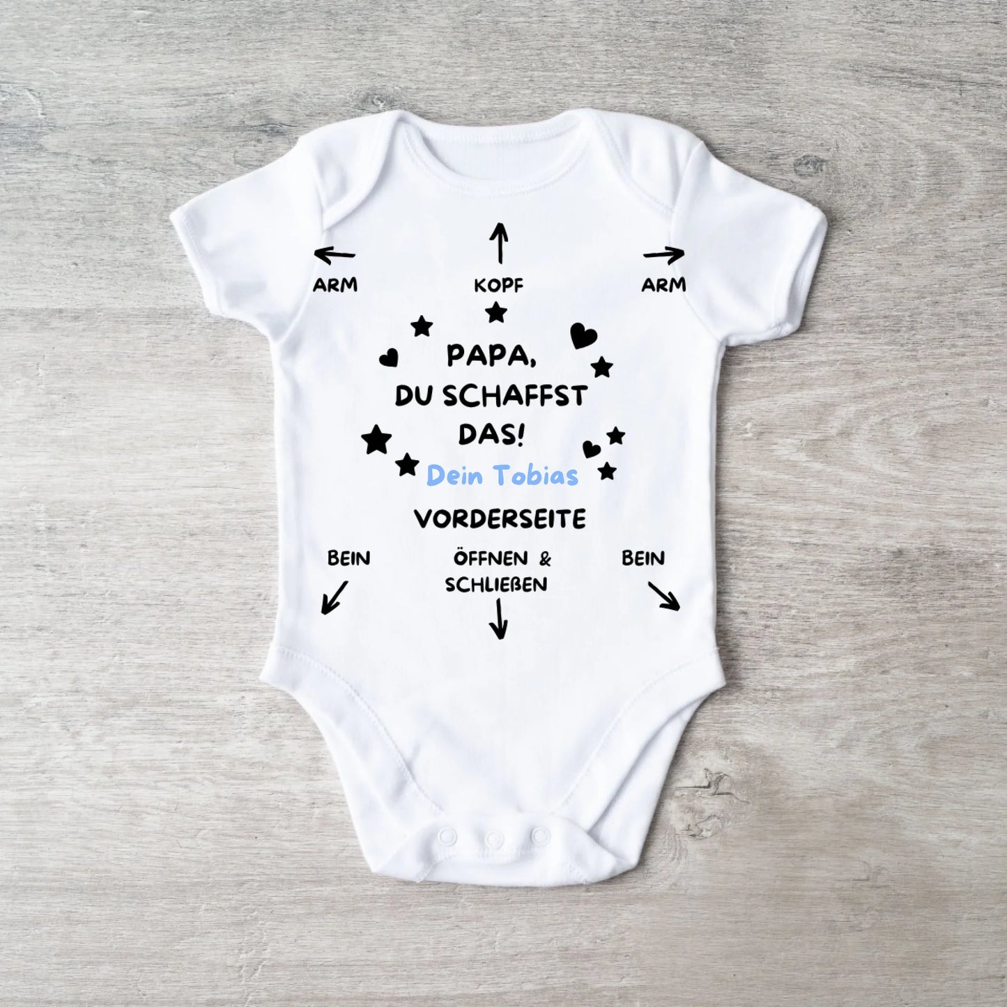 Papa du schaffst das! - Personalisierter Baby-Onesie/ Strampler, Anleitung Baby, 100% Bio-Baumwolle Body