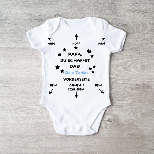 Papa du schaffst das! - Personalisierter Baby-Onesie/ Strampler, Anleitung Baby, 100% Bio-Baumwolle Body