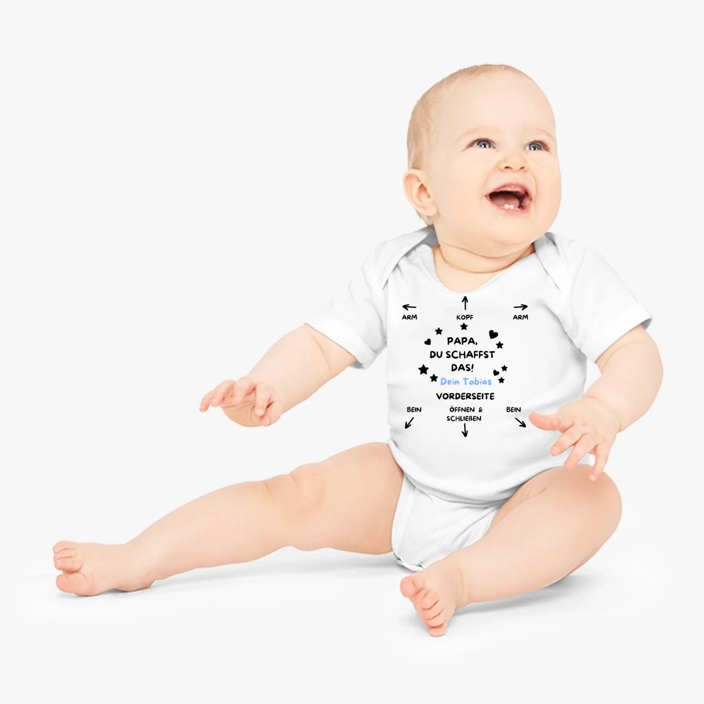Papa du schaffst das! - Personalisierter Baby-Onesie/ Strampler, Anleitung Baby, 100% Bio-Baumwolle Body