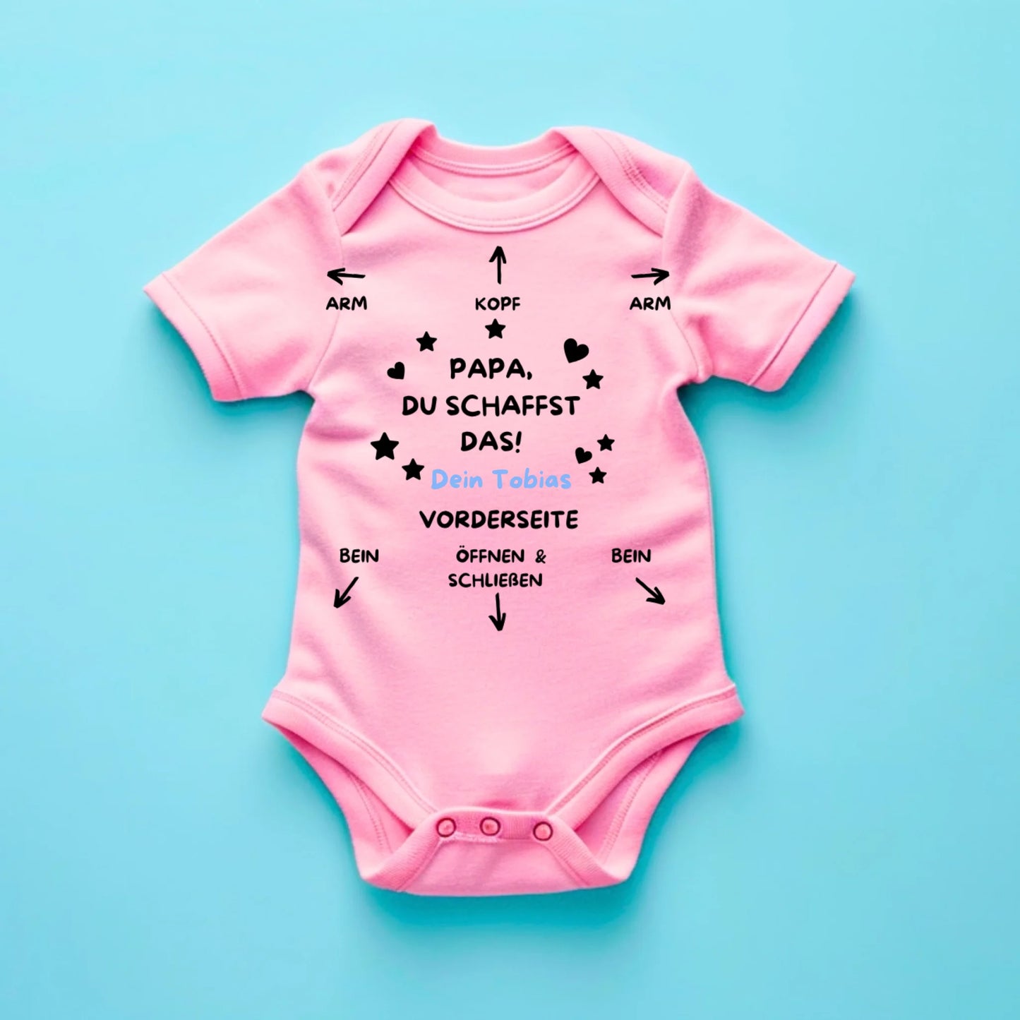 Papa du schaffst das! - Personalisierter Baby-Onesie/ Strampler, Anleitung Baby, 100% Bio-Baumwolle Body