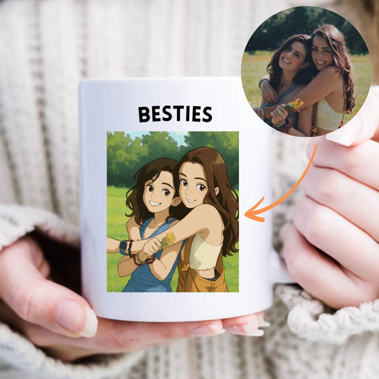 Personalisierte Foto-Tasse Besties (Verwandelt eure Bilder in eine Anime-Zeichnung)