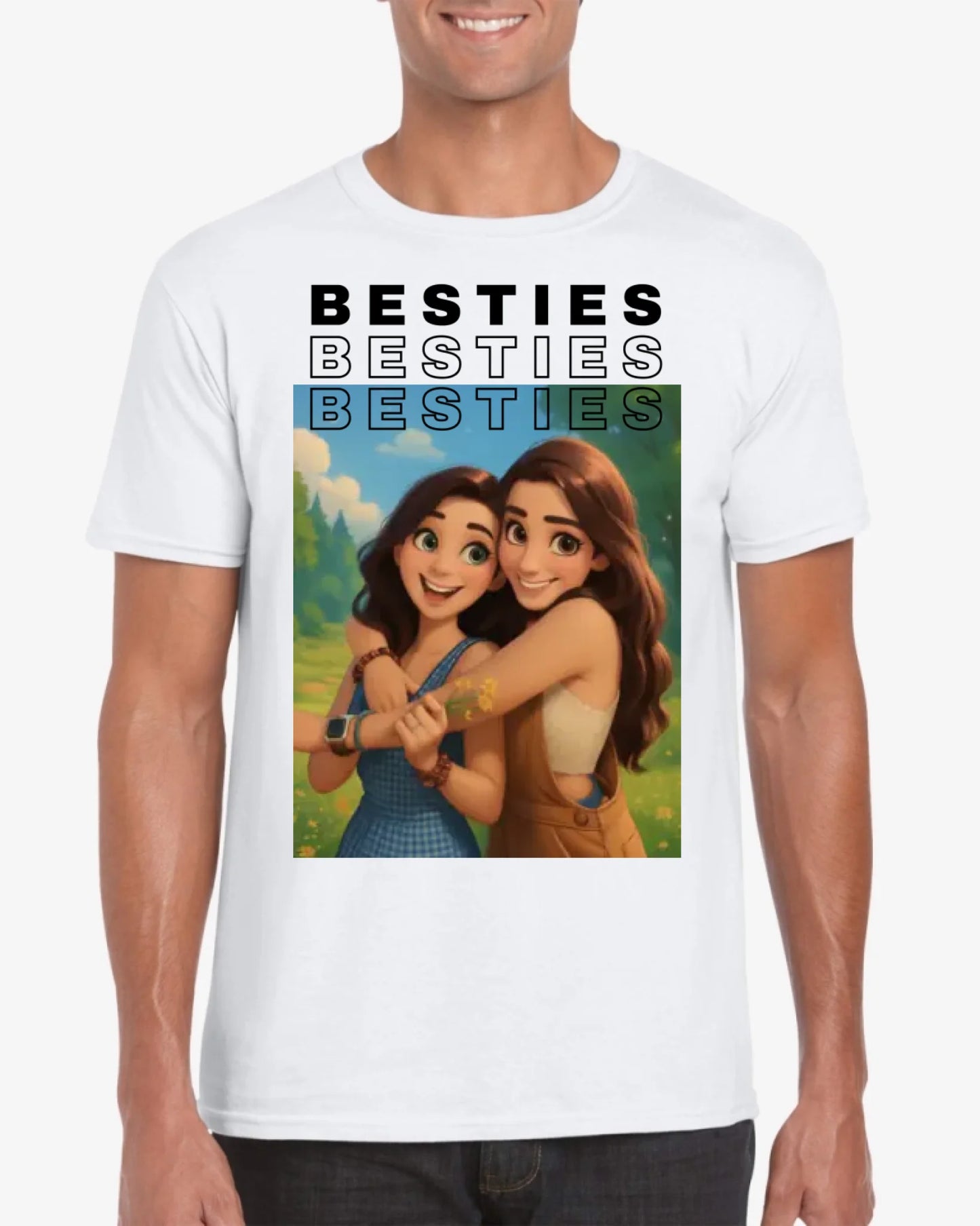 Bild als Anime/ Comic/ Animation Zeichnung - Personalisiertes Foto T-Shirt Besties (100% Baumwolle, Unisex)