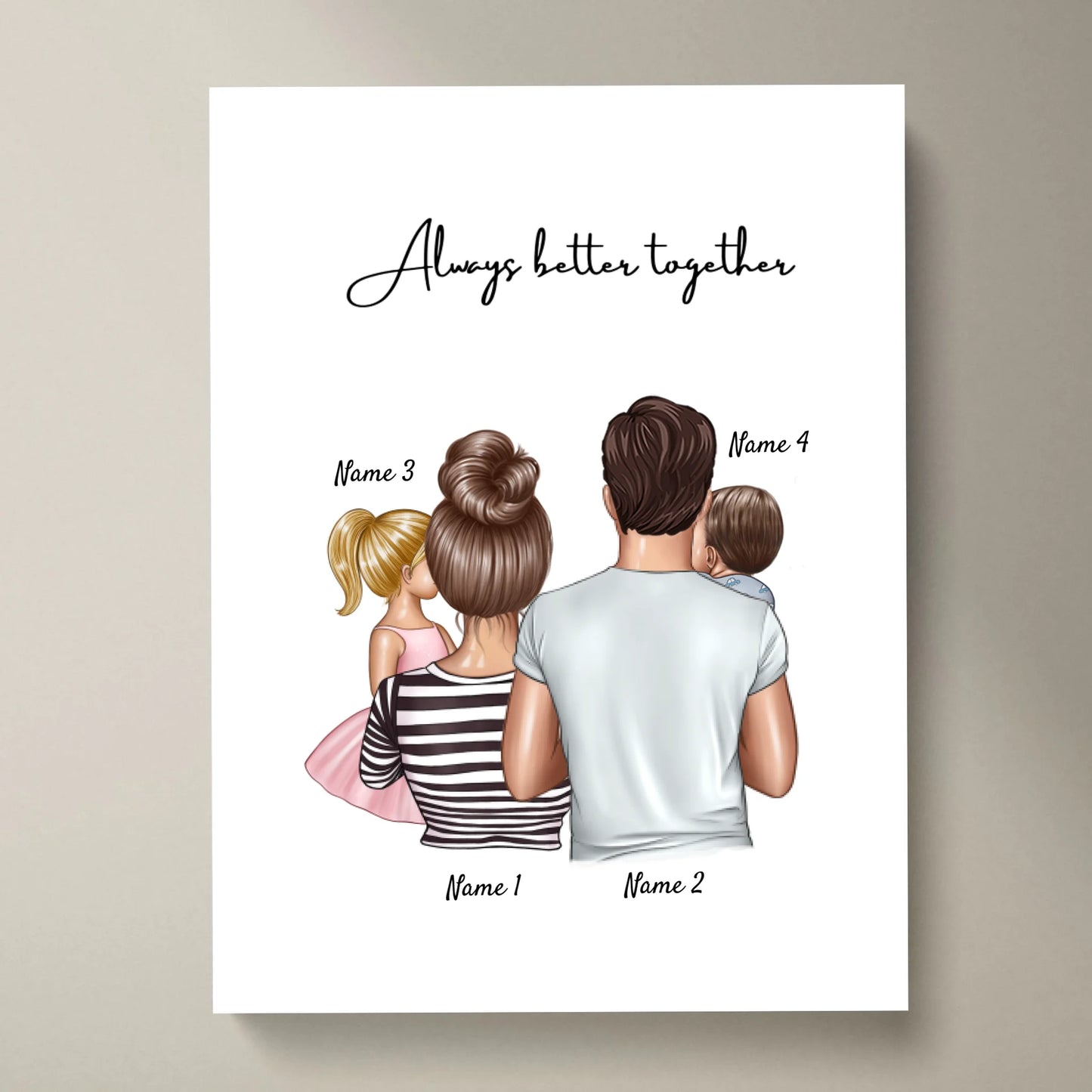 Familia feliz - Póster Personalizado (Padres con 1-4 niños)