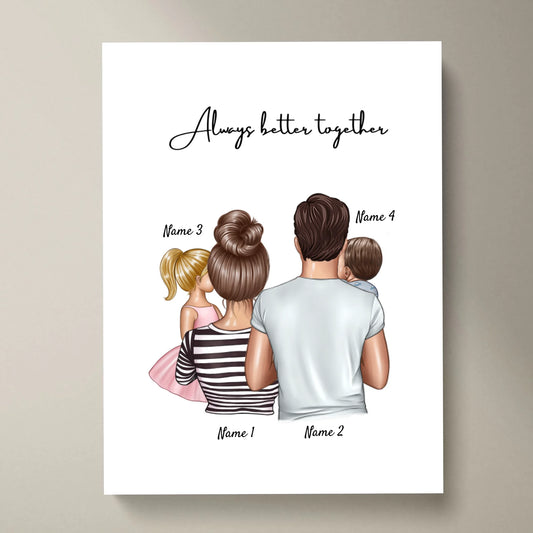 Familia feliz - Póster Personalizado (Padres con 1-4 niños)