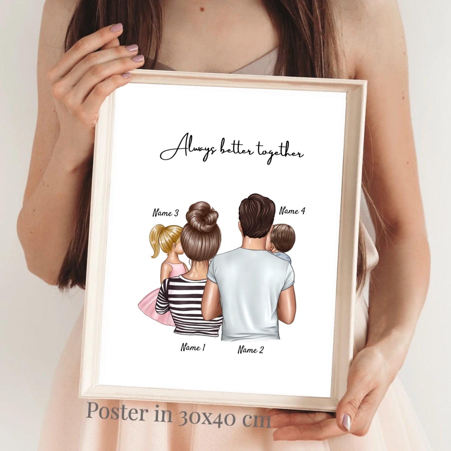 Familia feliz - Póster Personalizado (Padres con 1-4 niños)