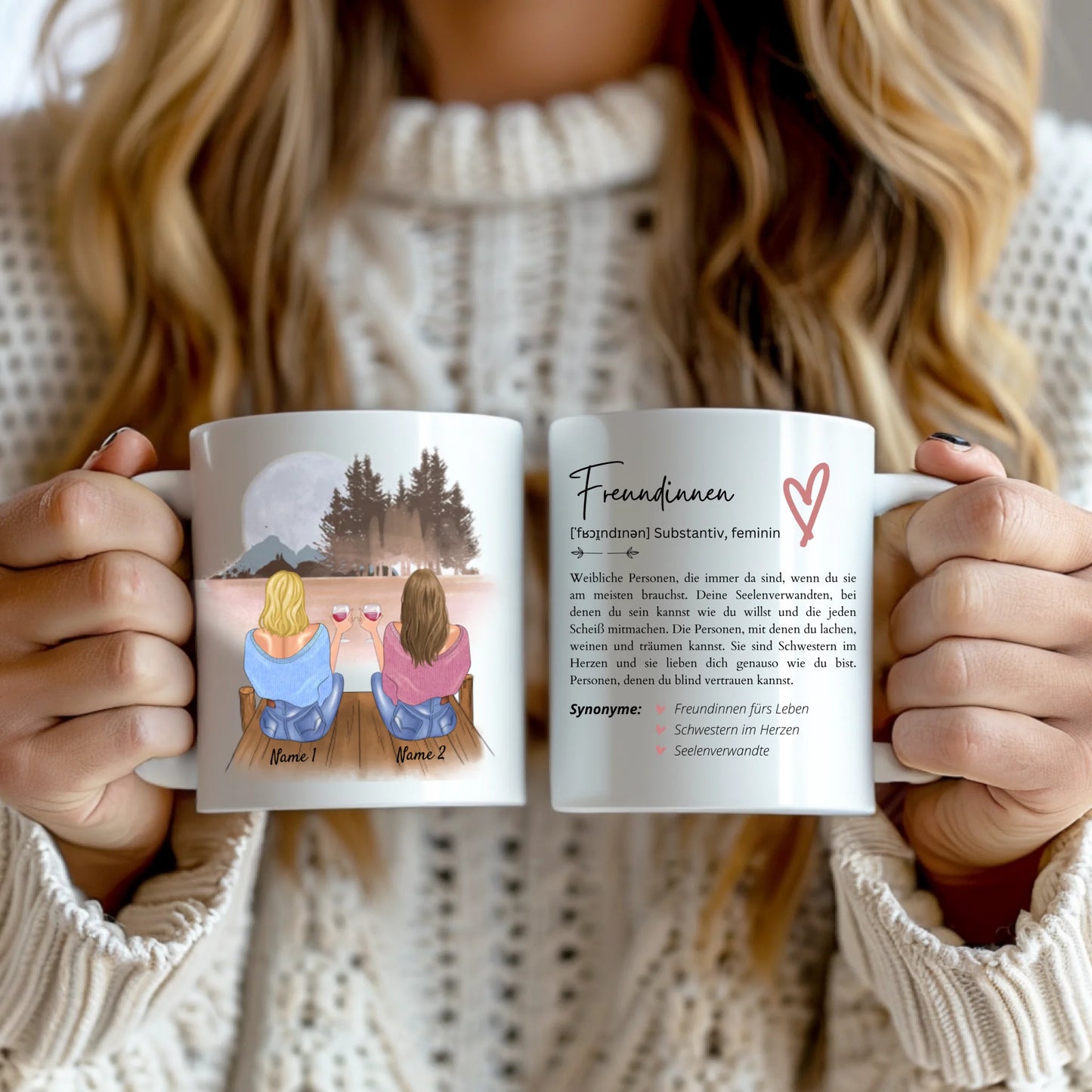 Definition Freundinnen fürs Leben - Personalisierte Tasse für Beste Freundinnen, Kolleginnen, Geschwister (2-4 Personen)