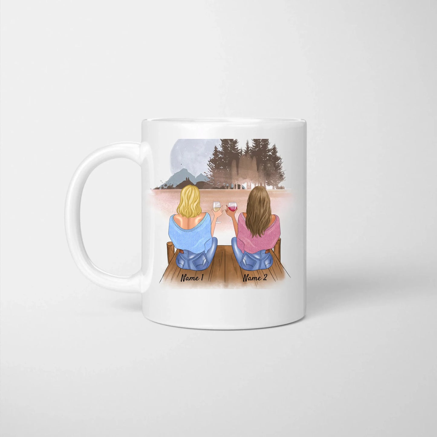 Besties over Boyfriends, Scheiß auf Valentinstag - Personalisierte Tasse (2-4 Personen) für Freundinnen, Kolleginnen, Geschwister