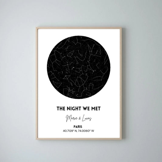 Notre ciel étoilé, The night we met - Poster personnalisé avec carte du ciel, signe astrologique
