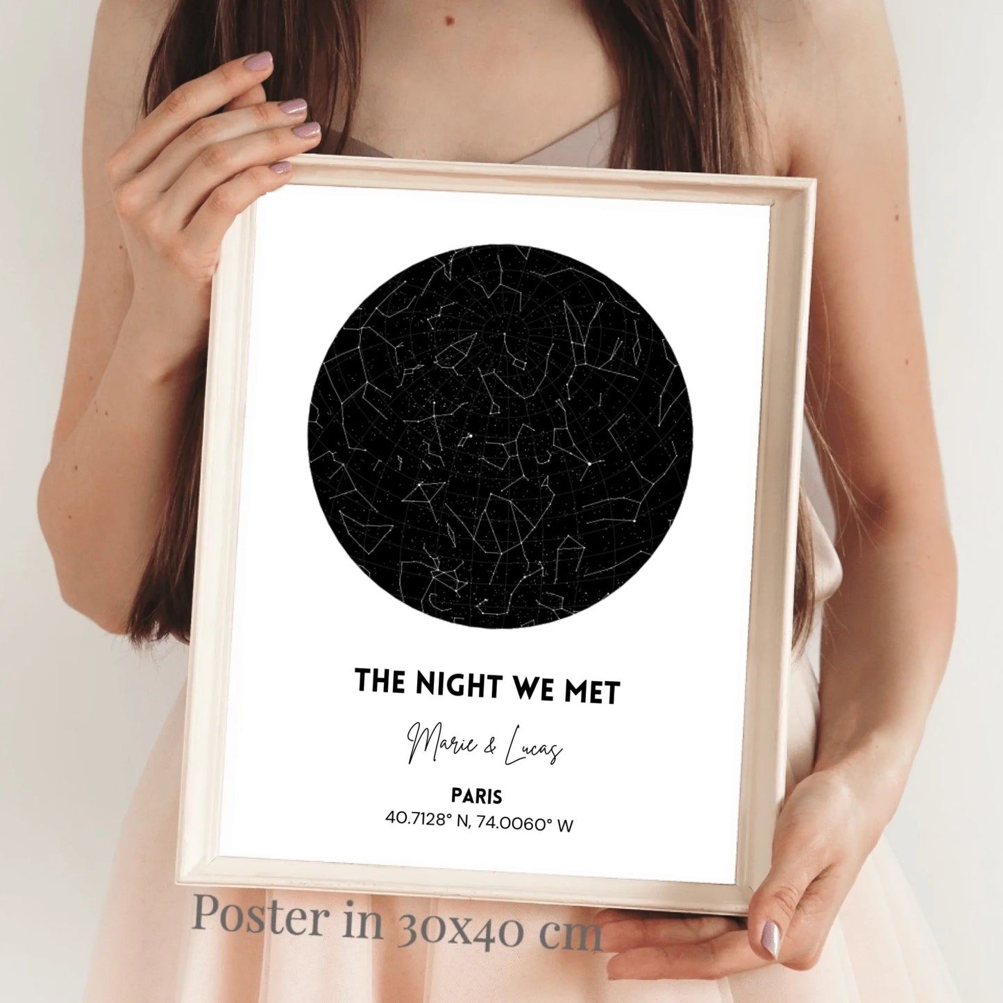 Notre ciel étoilé, The night we met - Poster personnalisé avec carte du ciel, signe astrologique