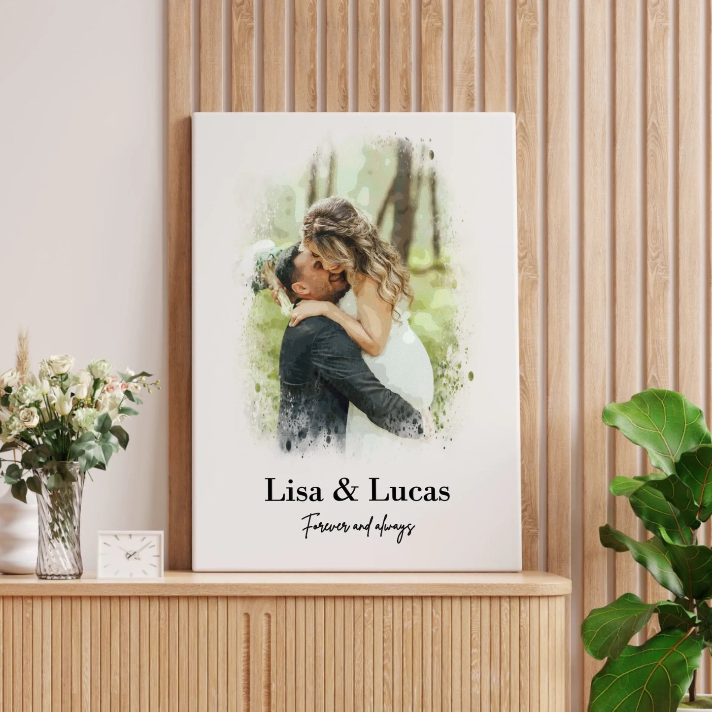 Personalisiertes Pärchen Wasserfarben Foto Poster - Individuelles Poster mit und ohne Rahmen