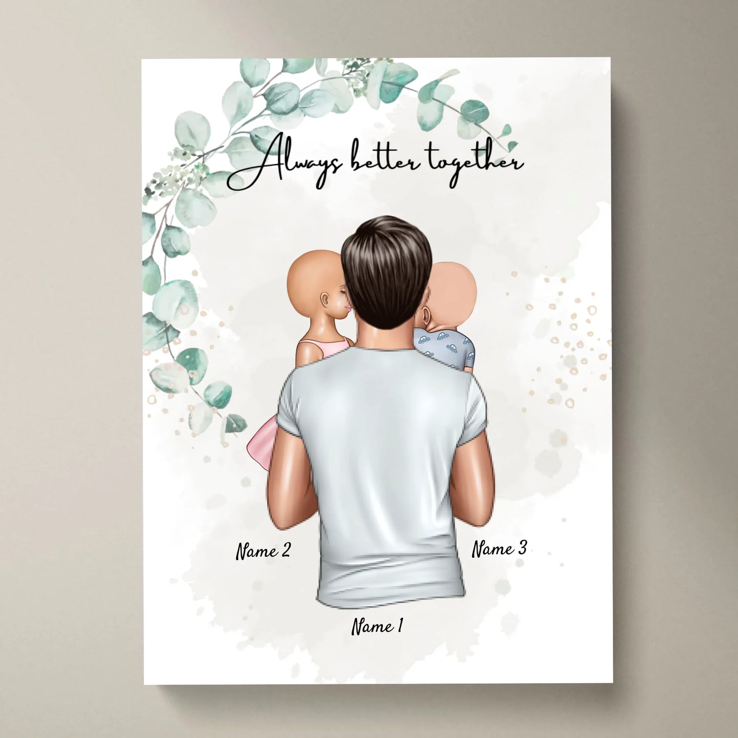 Mejor papá - Póster Personalizado (Padre con 1-4 niños)