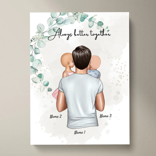 Mejor papá - Póster Personalizado (Padre con 1-4 niños)
