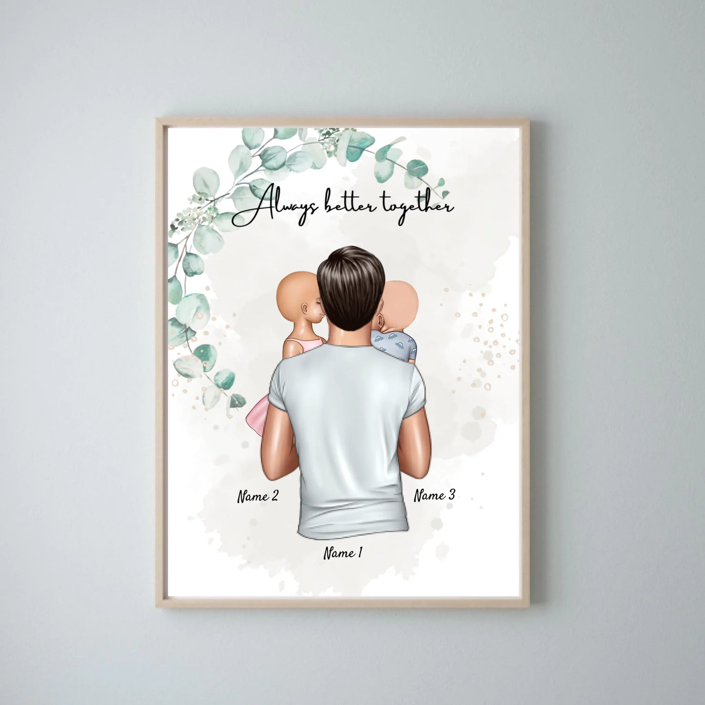 Mejor papá - Póster Personalizado (Padre con 1-4 niños)