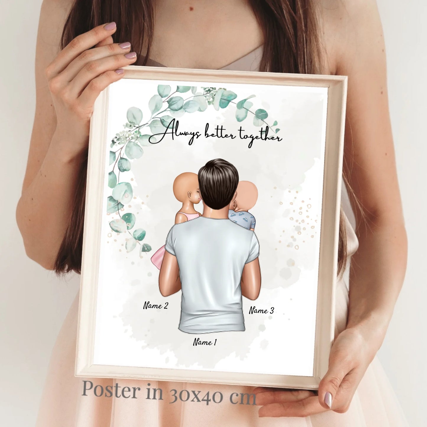 Mejor papá - Póster Personalizado (Padre con 1-4 niños)