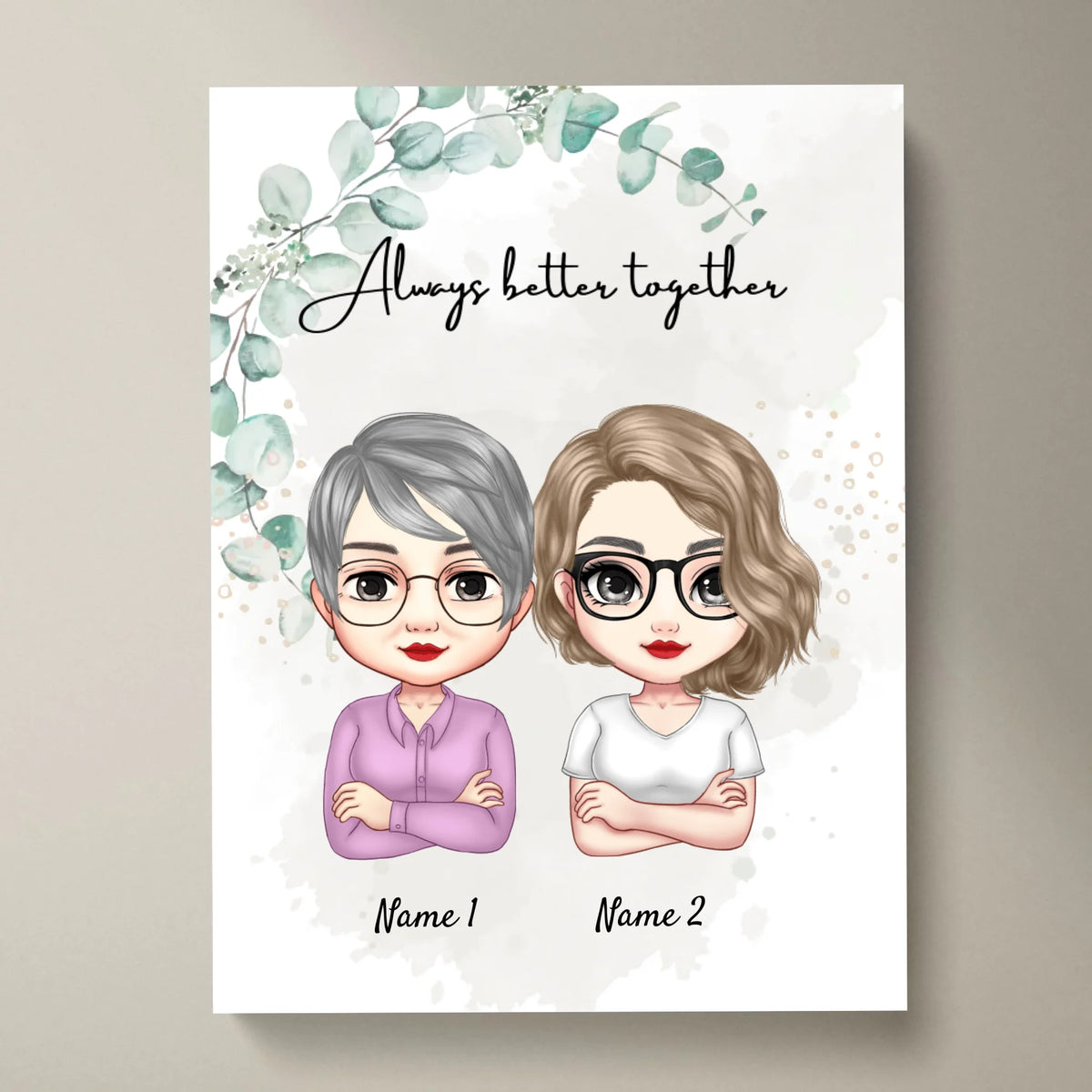 Mamá e hijas Chibi - Póster personalizado (2-3 mujeres)