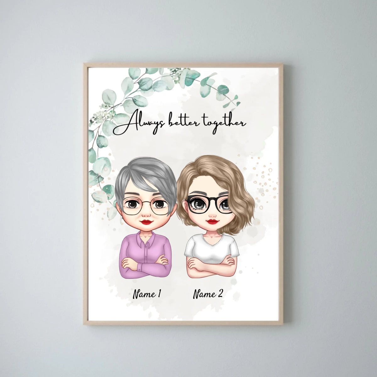Mamá e hijas Chibi - Póster personalizado (2-3 mujeres)