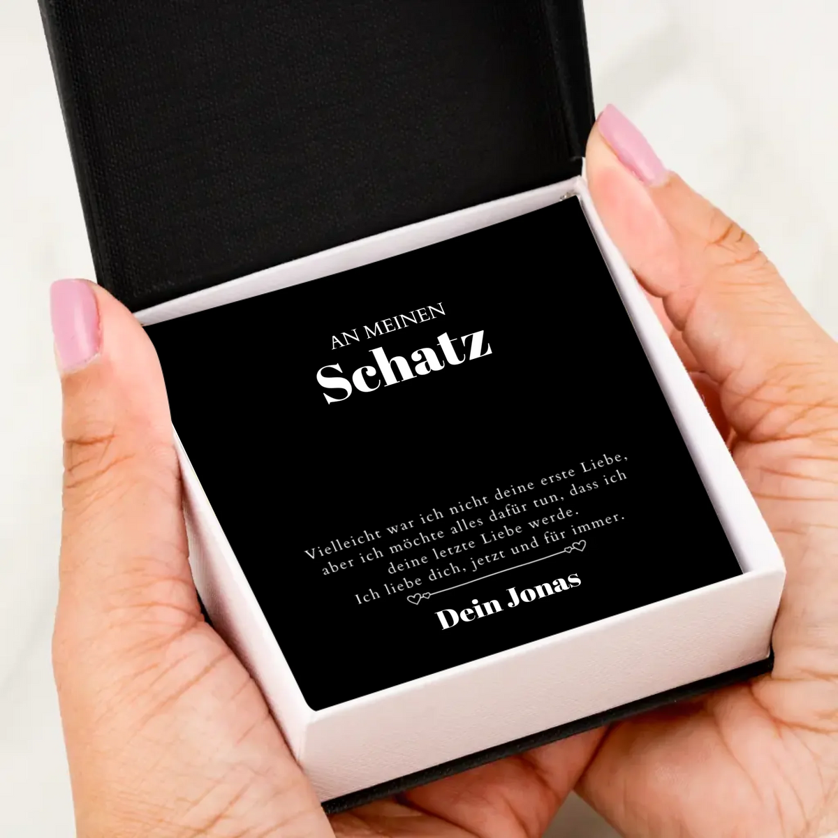 Letzte Liebe - Halskette mit Gold-Herzanhänger & personalisierter Geschenk-Karte (Valentinstagsgeschenk)
