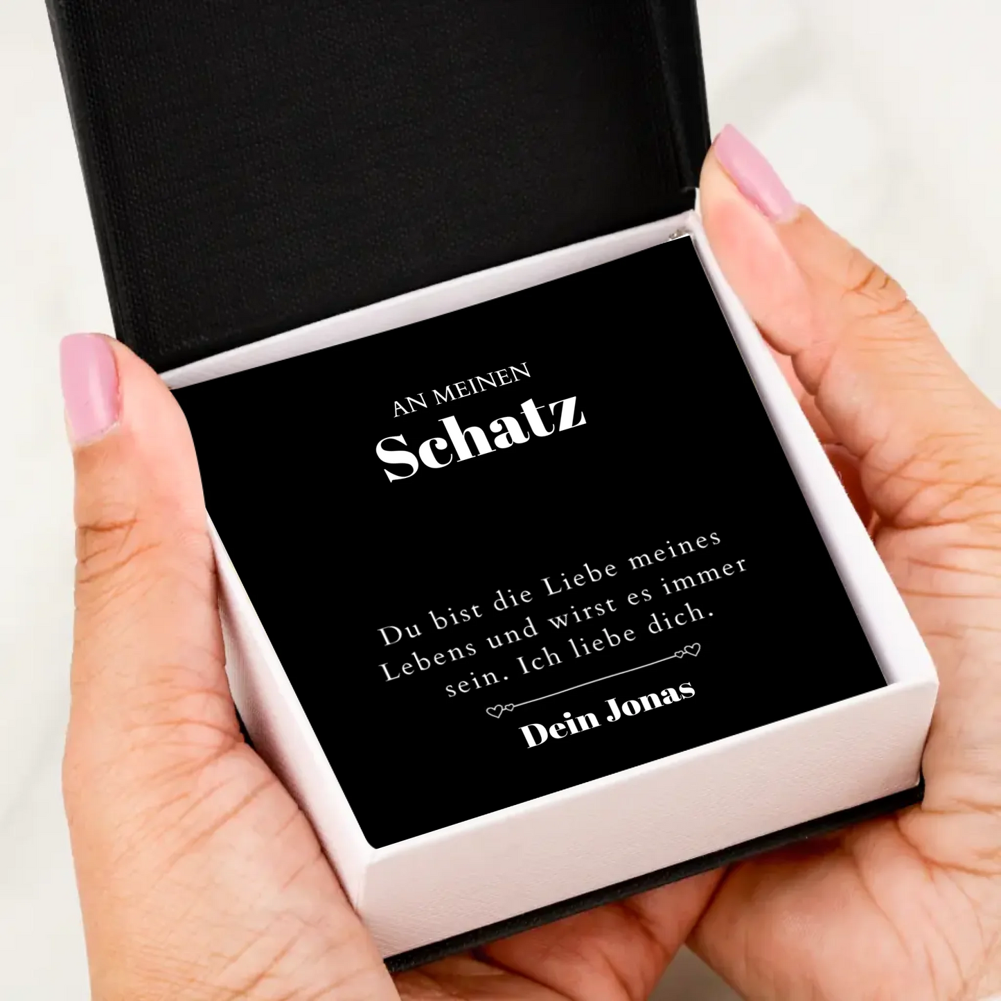 Liebe meines Lebens - Halskette mit Gold-Herzanhänger & personalisierter Karte (Valentinstagsgeschenk)