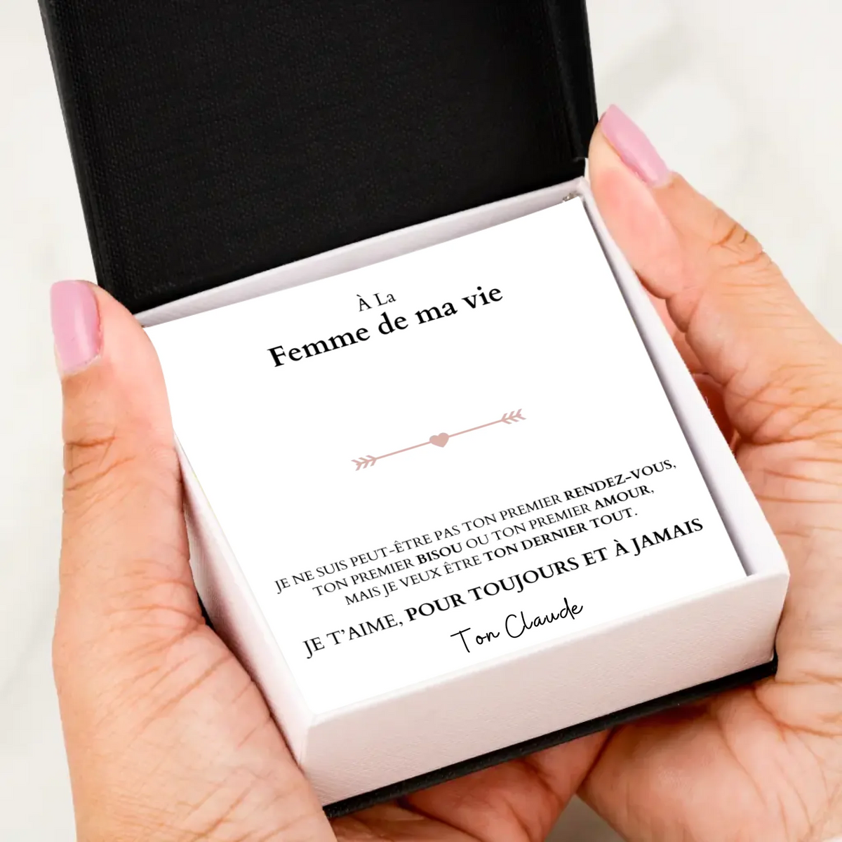 Je t'aime, pour toujours et à jamais - Collier avec pendentif coeur & carte personnalisée