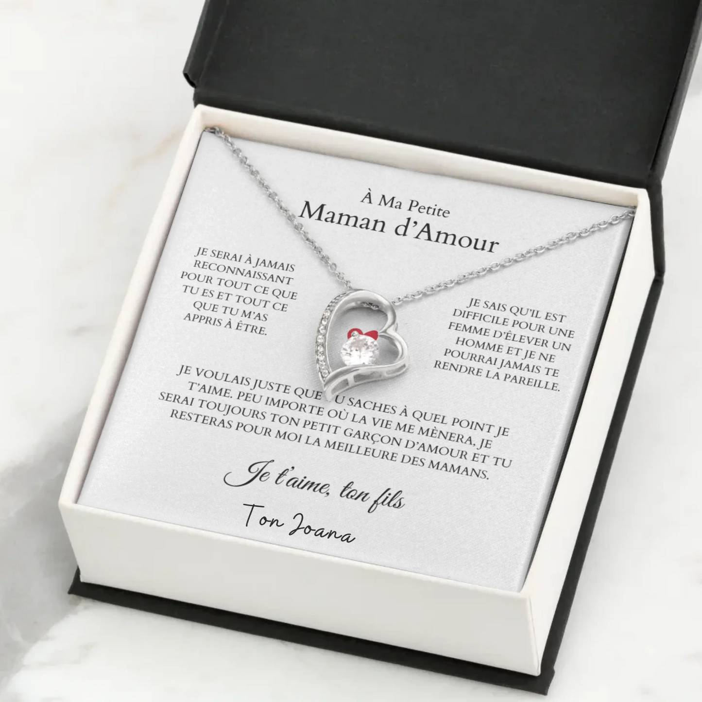 À Ma Petite Maman d'Amour - Collier avec pendentif coeur & carte personnalisée