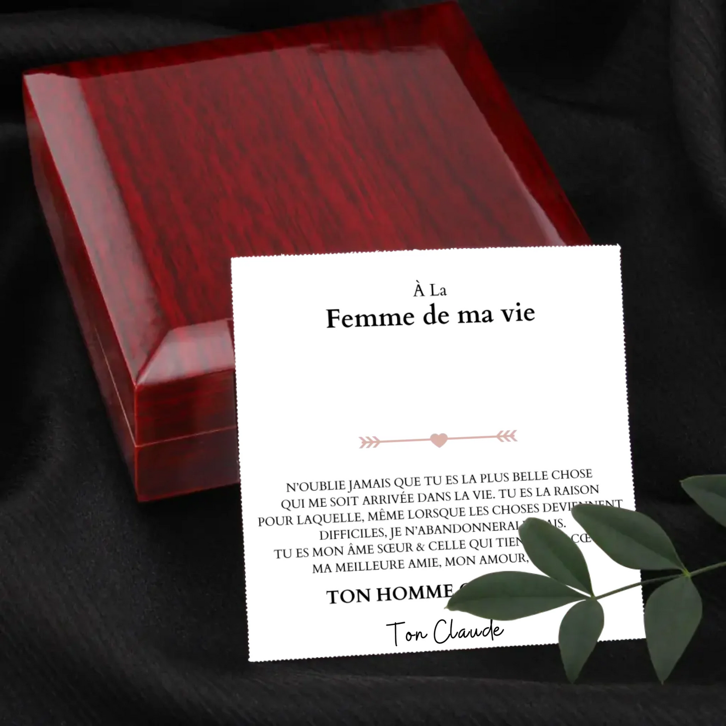 À la femme de ma vie - Collier avec pendentif coeur & carte personnalisée