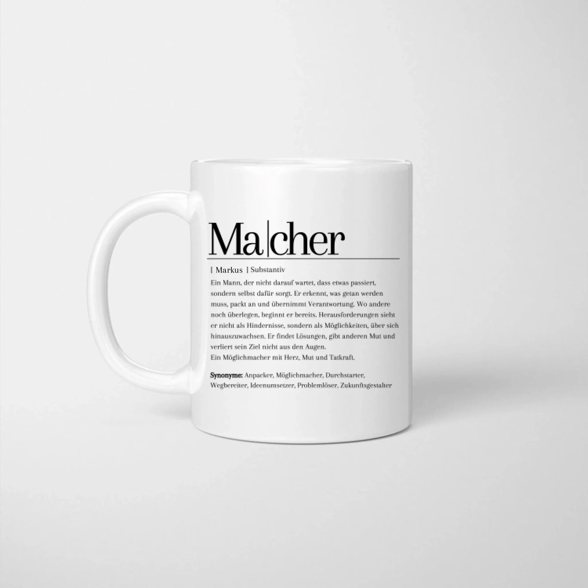 Definition Macher/ Macherin - Personalisierte Tasse für Freunde, Kollegen, Männer, witziges Geschenk