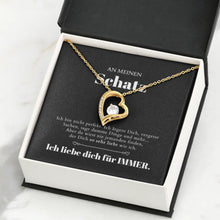 Cargar imagen en el visor de la galería, An meinen Schatz - Halskette mit Gold-Herzanhänger &amp; personalisierter Geschenk-Karte
