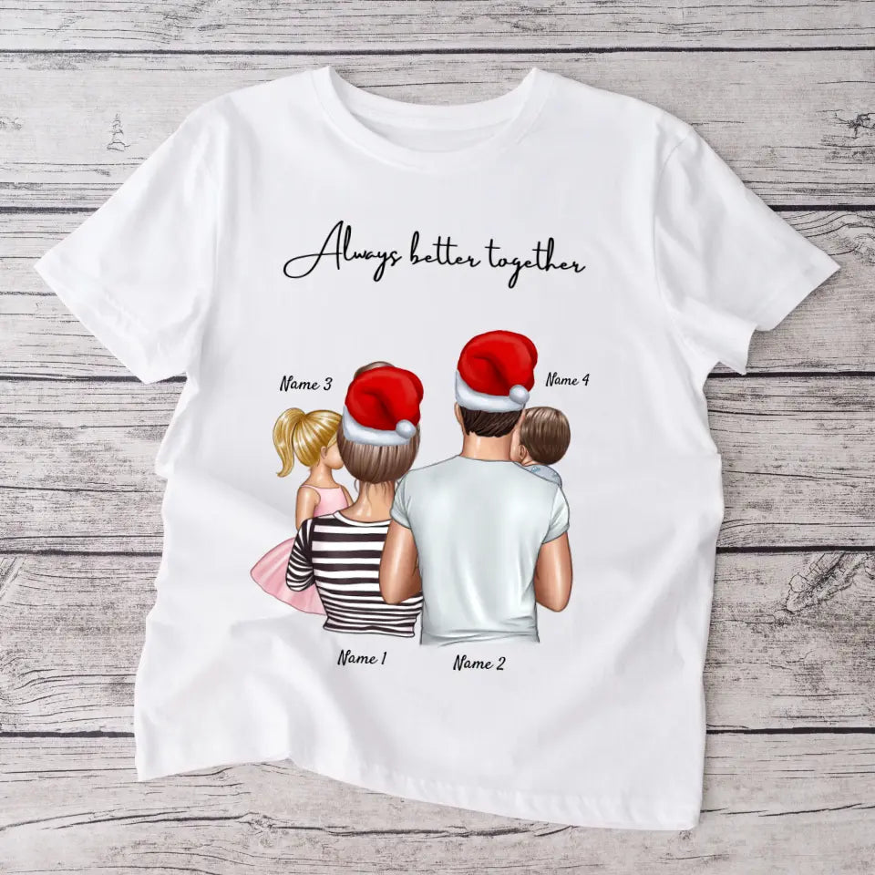 Meine Familie mit Kindern Weihnachten - Personalisiertes T-Shirt (1-4 Kinder)