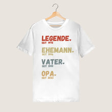 Cargar imagen en el visor de la galería, Für Opa - Legende seit - Personalisiertes T-Shirt für Väter &amp; Großväter (100% Baumwolle, Unisex)
